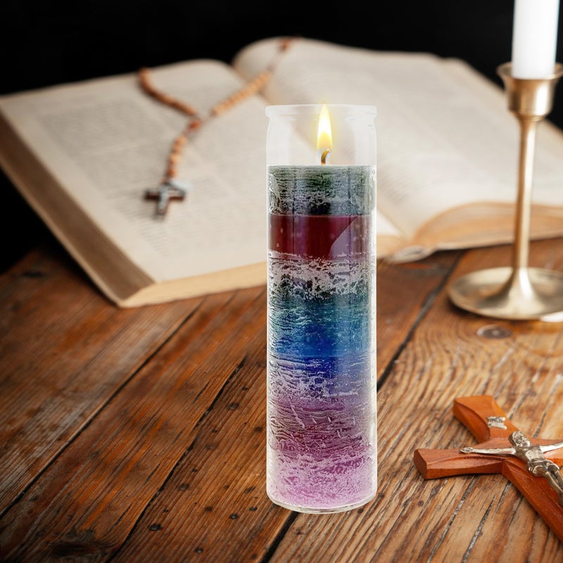 Mega Candles 1 pc Unscented 7 Color Glass Devotional Prayer Candles, Hand Poured Wax Candle 2 Inch x 8 Inch, Sanctuary, Vigils, Prayers, Casting Chimes, Spiritual, Rituals, Spells, Wicca, Deities - Image 3